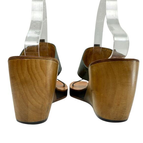 Calleen Cordero T Strap Platform Wedge‎ Wood Sandals Turquoise Concho Size 10 - Picture 6 of 10